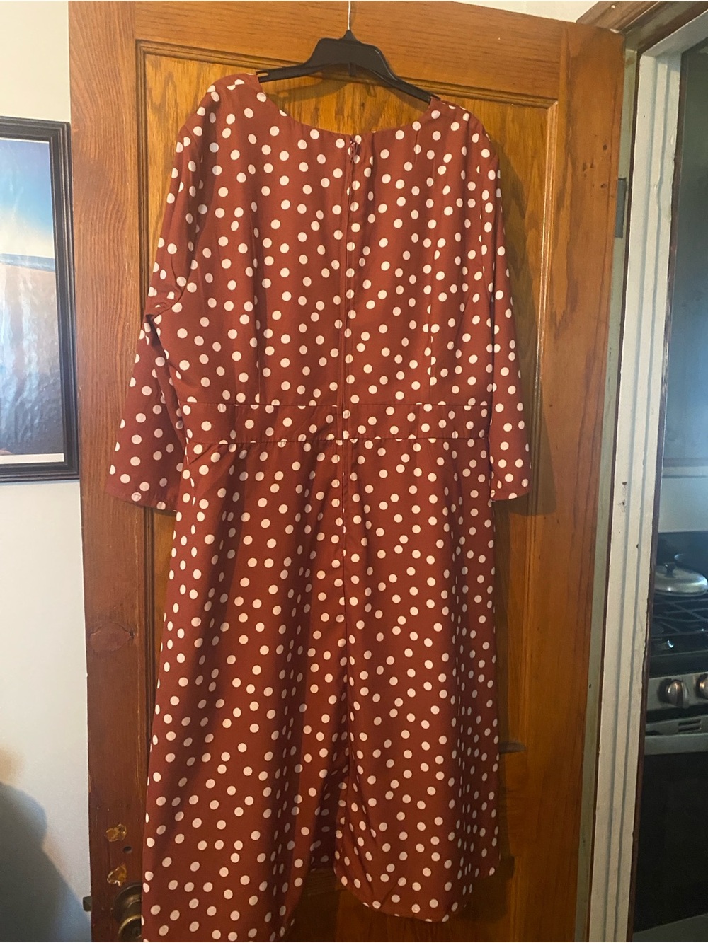 Polka Dot V-Neck Midi Dress in Rust by Magnolia - Picture 3 of 5